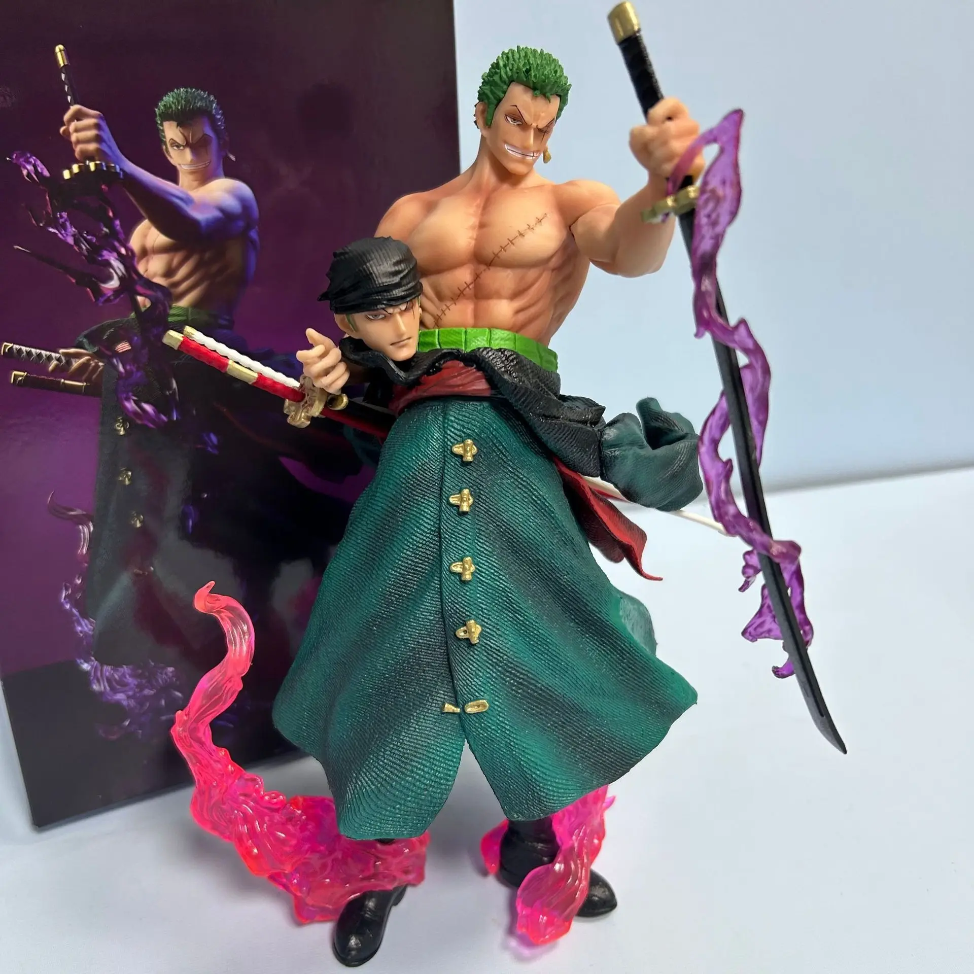 Anime figure, One-Sword Style Zoro, Starry Sky, double-headed, standing pose, statue model, toy, ornament, souvenir gift.
