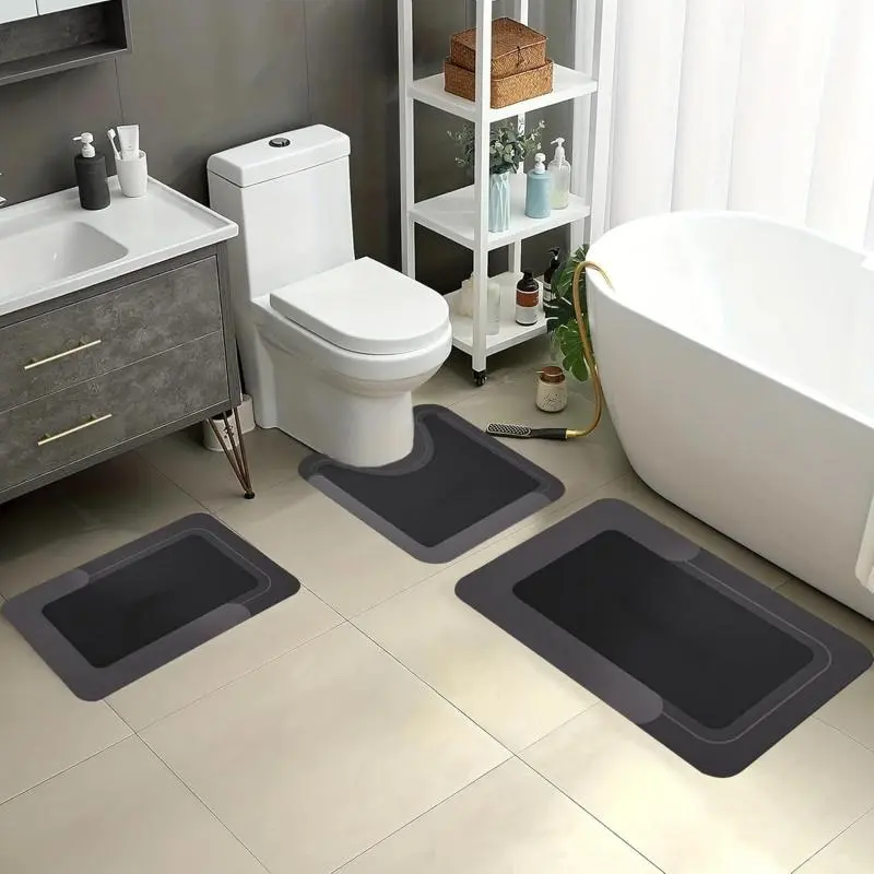 Housego Non-Slip Bathroom Mat Set of 3 Counts WaterAbsorbent Rug for Bathroom LivingRoom Kitchen LaundryHome Decor HygienicEnvironment Restroom AccessoriesSuper Absorbent Non Stick Mat Silicone Rubber bathroom floor mat Bathtub