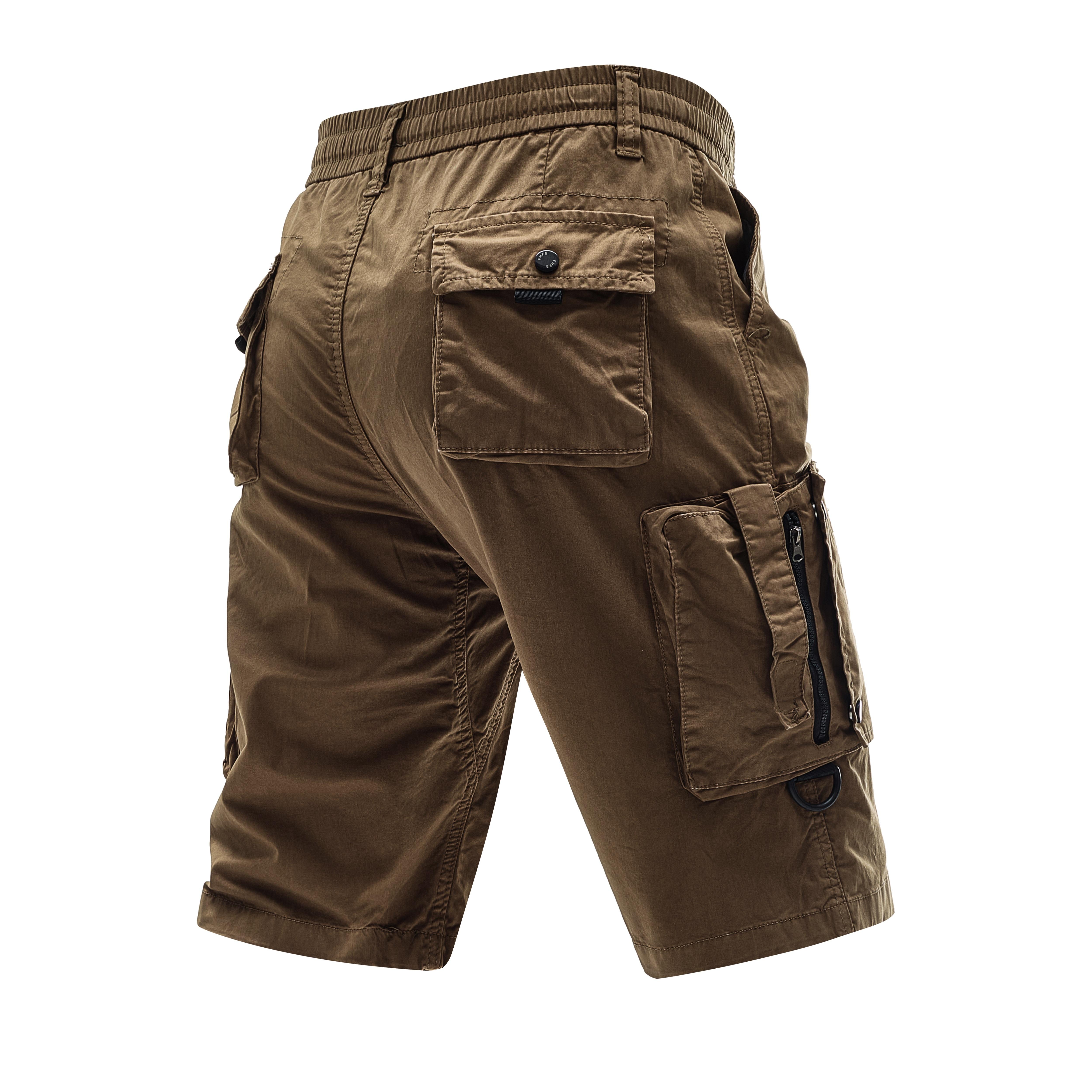 Men's Casual Cargo Shorts Washed Cotton Breathable Comfortable Elastic Waist Drawstring Multi-Pocket Workwear Shorts for Summer Outdoor Daily Streetwear Casual Hiking Running Utility Shorts with Zipper Pockets,Men Clothes