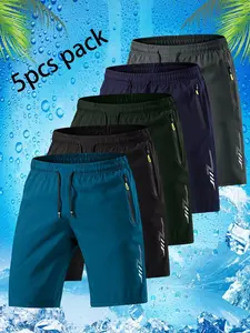 Men's Solid Color Quick Drying Swim Shorts, Casual Comfy Breathable Swim Shorts for Summer, Men's Swimwear Bottoms for Beach Swimming, Beach Outdoor Wear