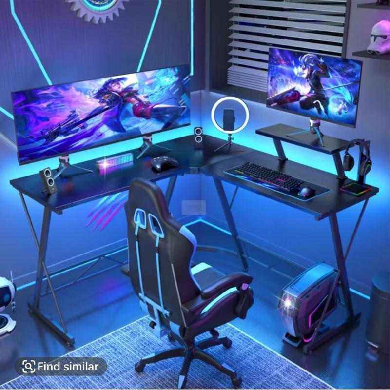 Mr IRONSTONE Gaming Desk with Led Lights, L Shaped Gaming Desk Corner Computer Deskcomputer Desk with Carbon Fiber Surface, Easy to Assemble, 51 inch