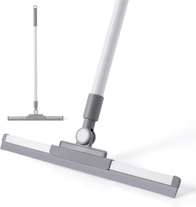 Floor Squeegee with 44.49'' Long Handle - 180° Rotating Head, Squeegee for Floor | Squeegee Broom | Squeegee for Window Cleaning | Bathroom Tile | Deck, Cleaning Essentials