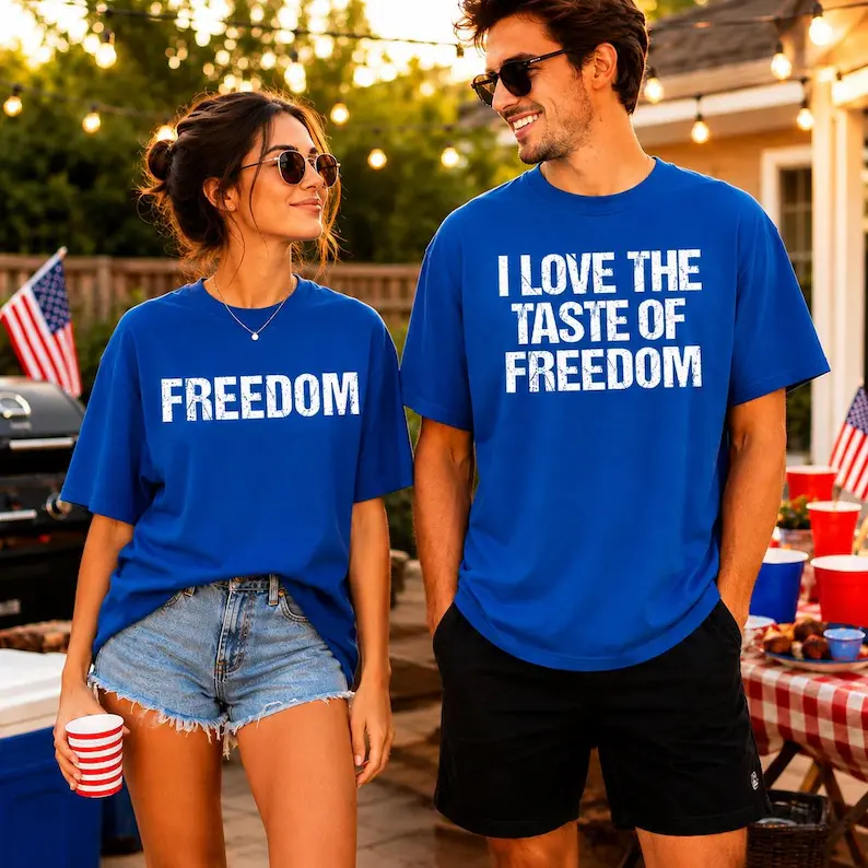 Couple I Love The Taste Of Freedom 4th of July Shirt, Fourth of July Couples Drinking Shirts, Raunchy Couples 4th of July Inappropriate Independence Day Matching Bar Crawl His Hers Husband Wife