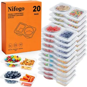 20PCS 40PCS Reusable Snack Containers with Lids Double Compartment Portion Control Snackle Box for On the Go Meals Camping Travel