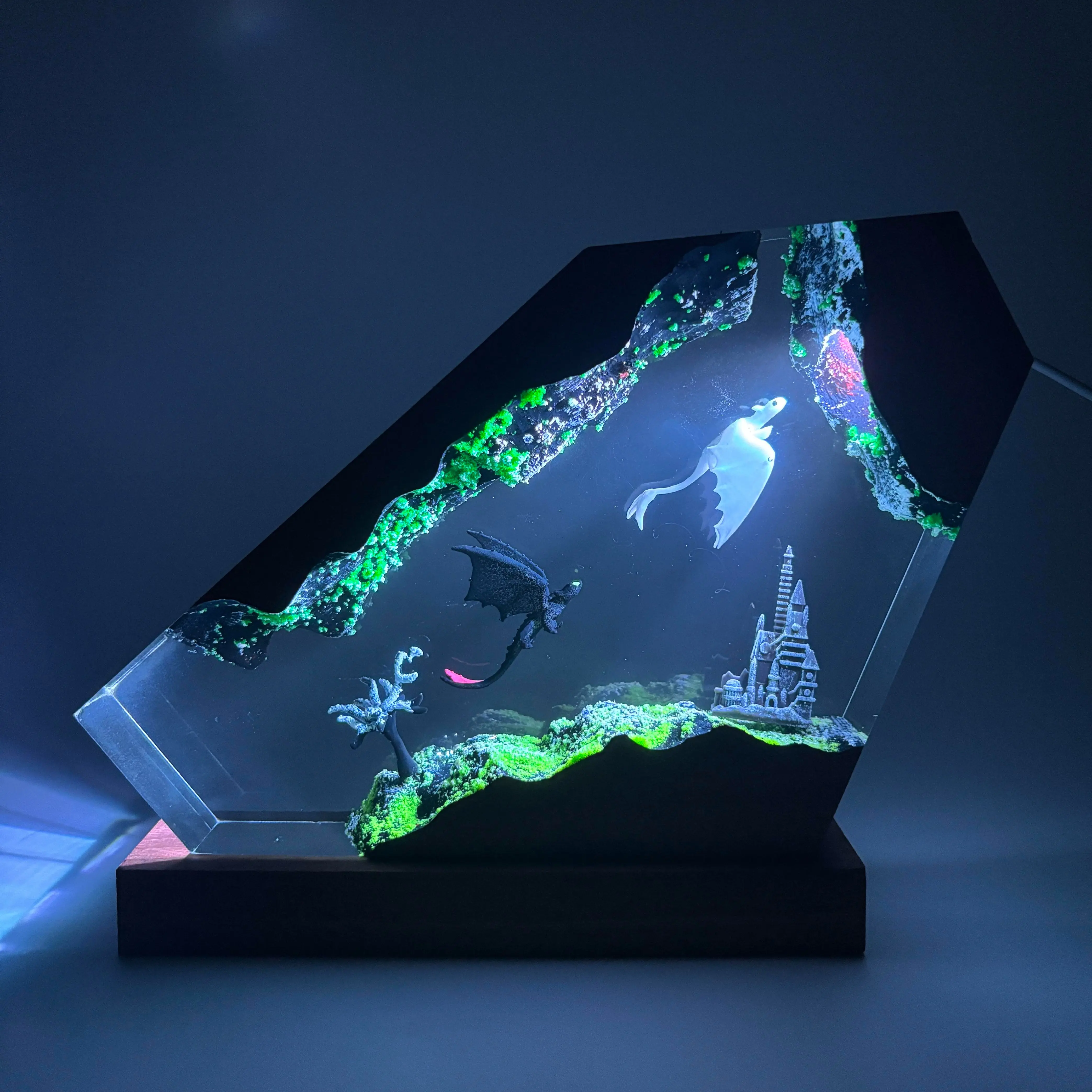 Handmade Resin Art Bedroom Night Light - How To Train Your Dragon 3D Cute Ambient LED Lighting, Customizable LED Bedside Nightstand Lamp, Decorative Mood Lamp for Game Lovers Room Decor, Birthday Gift, Bedside Nightstand Lamps