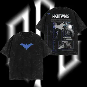 SuperStyle Men's Teen Titans #44 Grayson Nightwing (Robin Hood #1) Hero Verse Comic Double-Printed Oversize Lightweight Acid-Washed Classic Soft Seamless Fabric Apparel, Unisex TV Series Graphic Streetwear T-Shirt