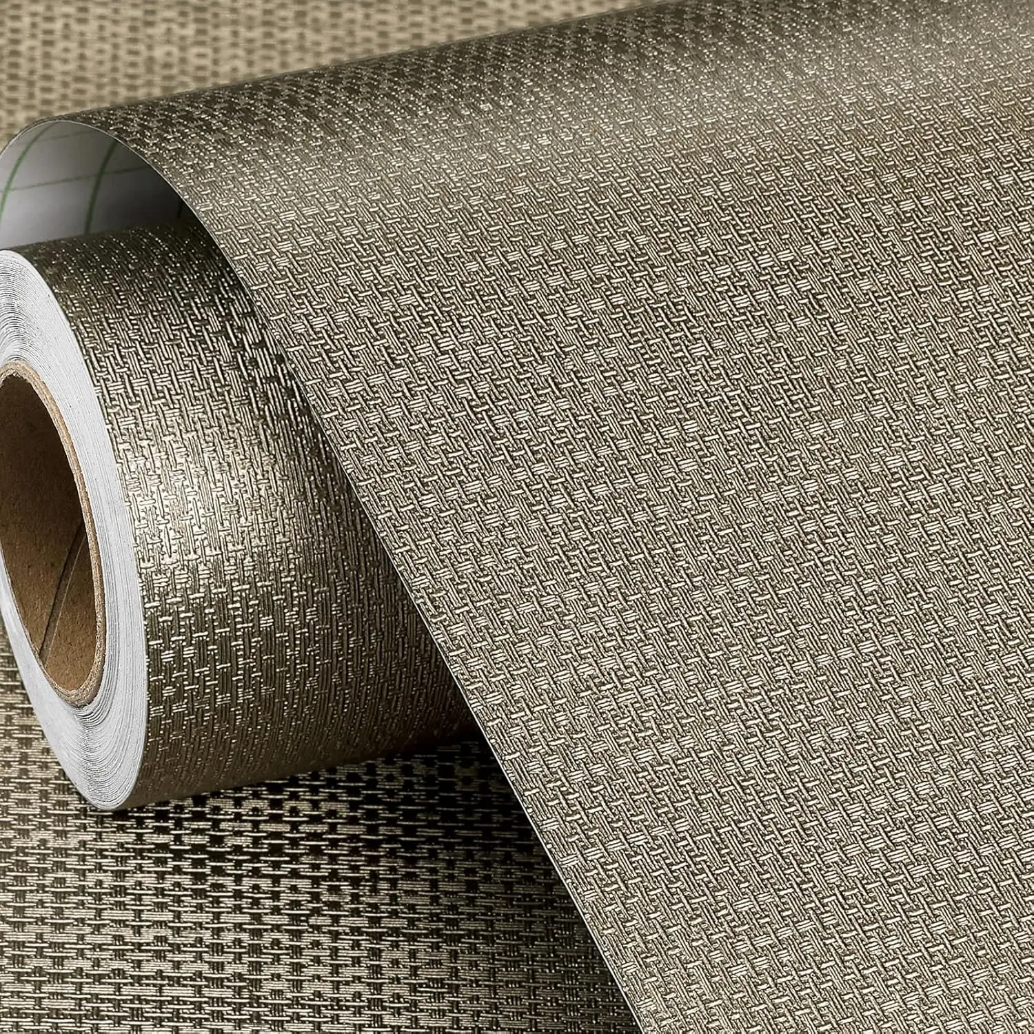 FunStick 16"x240" Taupe Brown Grasscloth Peel and Stick Wallpaper Textured Grass Cloth Fabric Renter Friendly Wall Paper for Bathroom RV Walls Kitchen Cabi