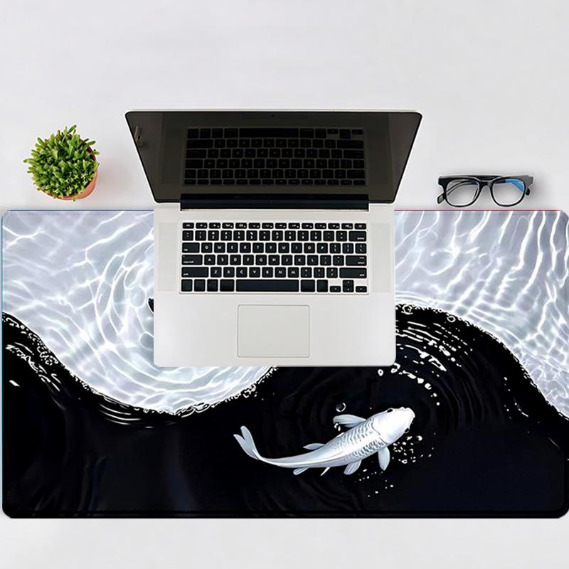 Extra Large Yin Yang Koi Waves Mouse Pad Gaming Desk Pad 35x16 Inch Computer Keyboard Mousepad with Non-Slip Rubber Base Durable Stitched Edge Desktop Accessory Perfect Gift for Home and Office Christmas