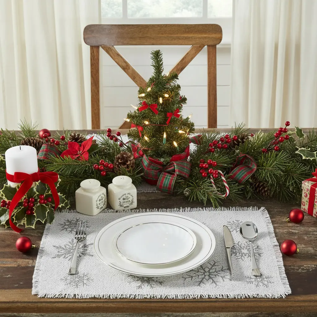 Yuletide Burlap Antique White Snowflake Placemat - Set of 2