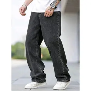 Men'S Loose Black Denim Pants for High Street Fashion.