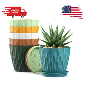 4 Inch Small Pots for Plants, 6 Pack Waffle Texture with Drainage Holes and Saucers