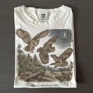 Comfort Colors Great Horned Owl Vintage 90s T Shirt, Retro Nocturnal Forest Graphic Tee, Rustic Animal Illustration Gift