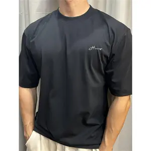 Men's Gym Graphic Tee Cotton Short Sleeve Drop Shoulder Tshirt Breathable Round Neck Streetwear Top with Stylish Chest Print for Gym Outdoor Beach Casual Wear Relaxed Fit Summer Trendy Comfortable Daily Wear Menswear