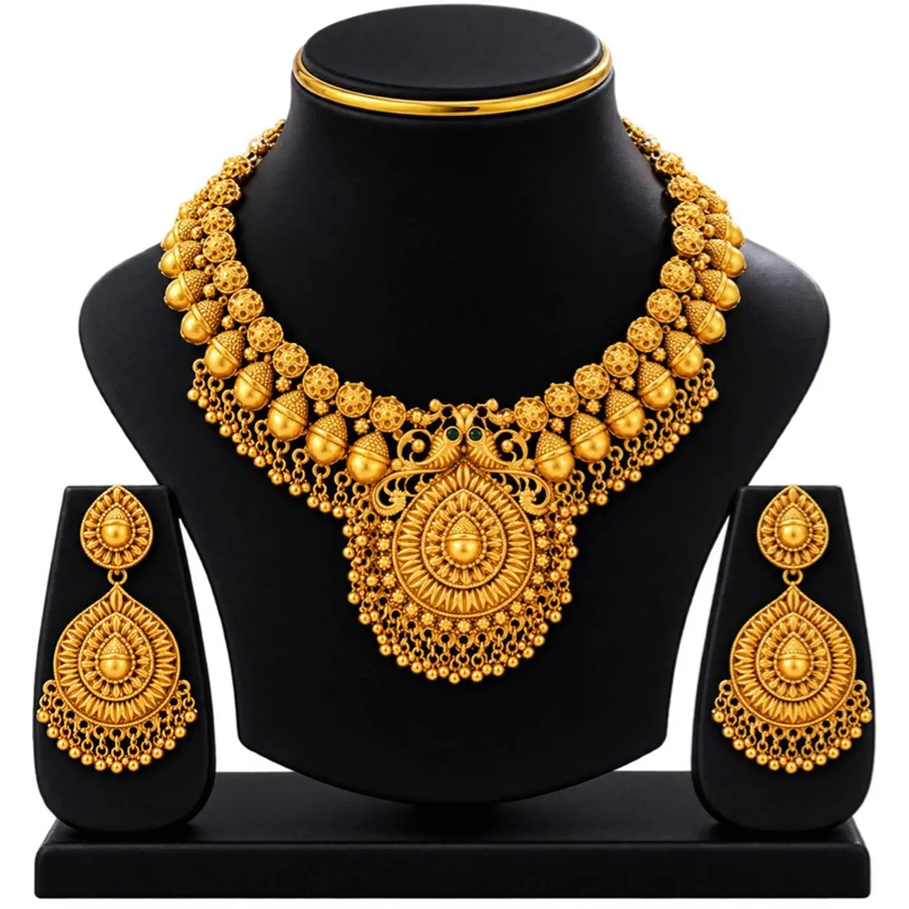 Heavy Brass Necklace with Earrings - Gold Color Jewelry Set for Women
