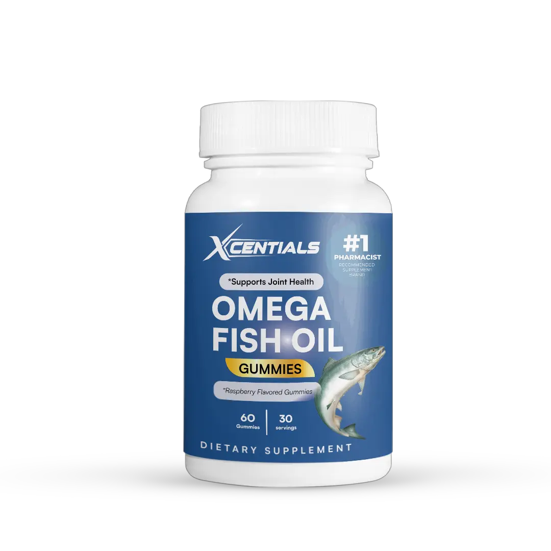 Xcentials Omega Fish Oil Gummies - Raspberry Flavor - Daily Omega Benefits - US Origin - Easy to Swallow - Heart Health & Brain Function Support