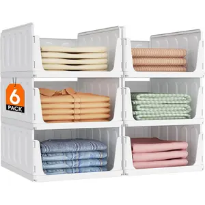 6 Pack Stackable Closet Organizers and Storage Basket for Clothes, Plastic Sweater Storage Bins for Wardrobe, Multifunctional Pants Organizer for RV, Pantry, Bathroo
