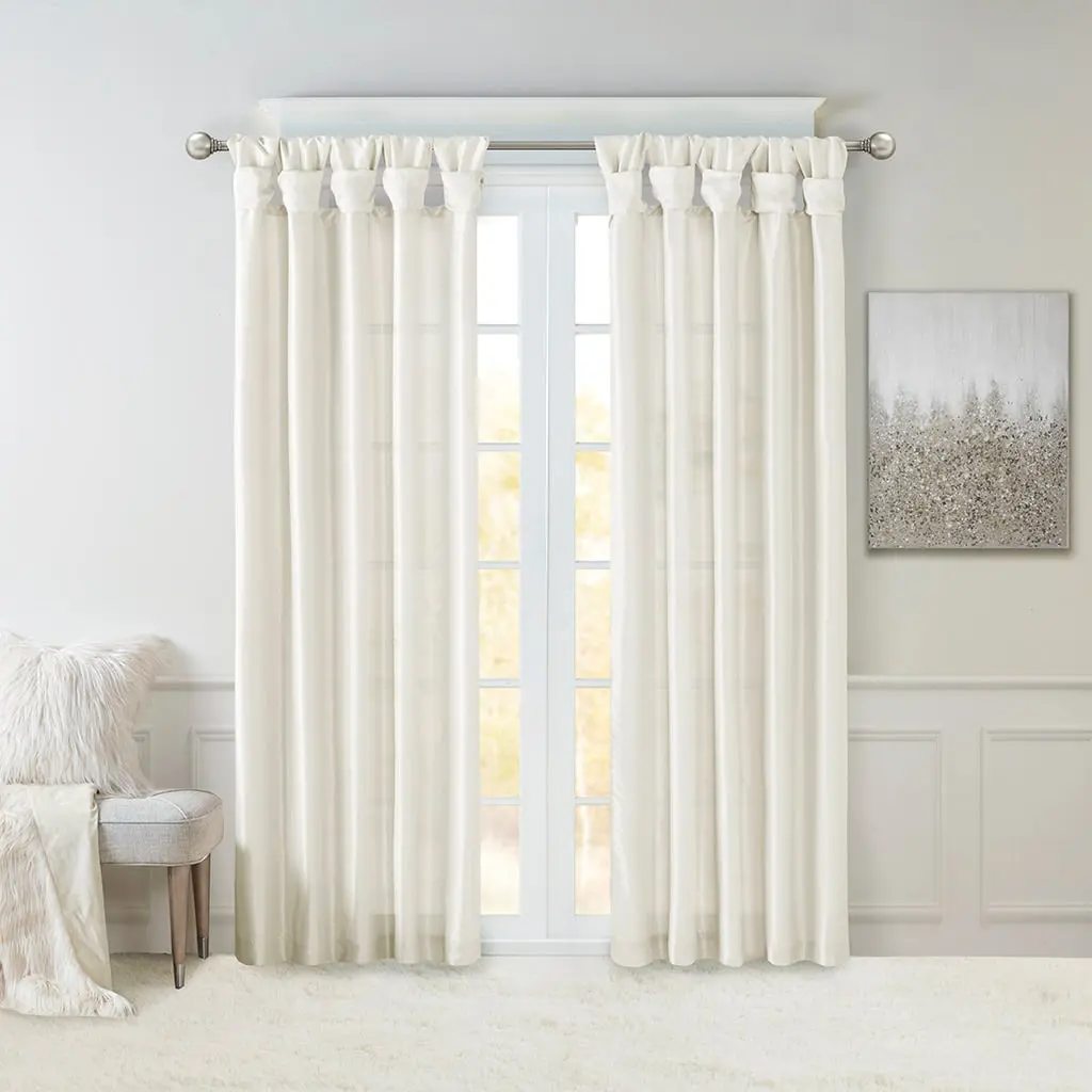 Madison Park MP40-8259 Home Decoration Curtain Panel Pair, 360-Degree Stand, 50x84x0.13 in, White, Twist Tabs, Lined, Pack of 2
