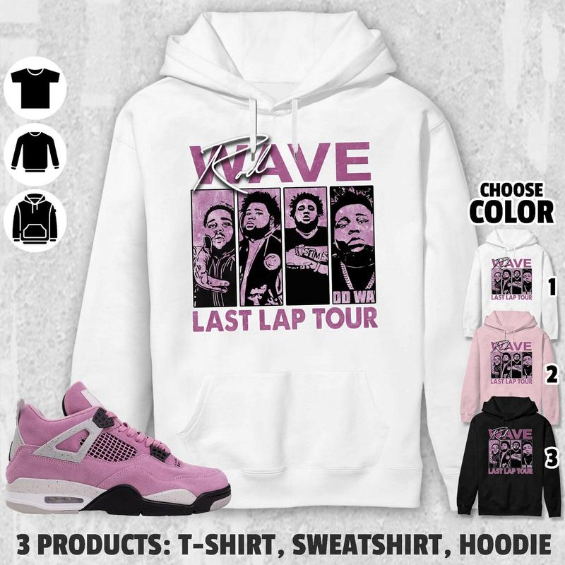 Rod Wave Last Lap Tour Unisex Color Shirt To Match AJ 4 Orchid Neutral Grey Black White, Shirt In Light Pink To Match Sneaker