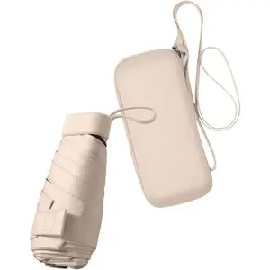Mini Travel Sun Umbrella for Purse With Case,Small Compact UV Umbrella Protection Sun,Lightweight Portable Parasol Windproof for Women Men  (Beige)