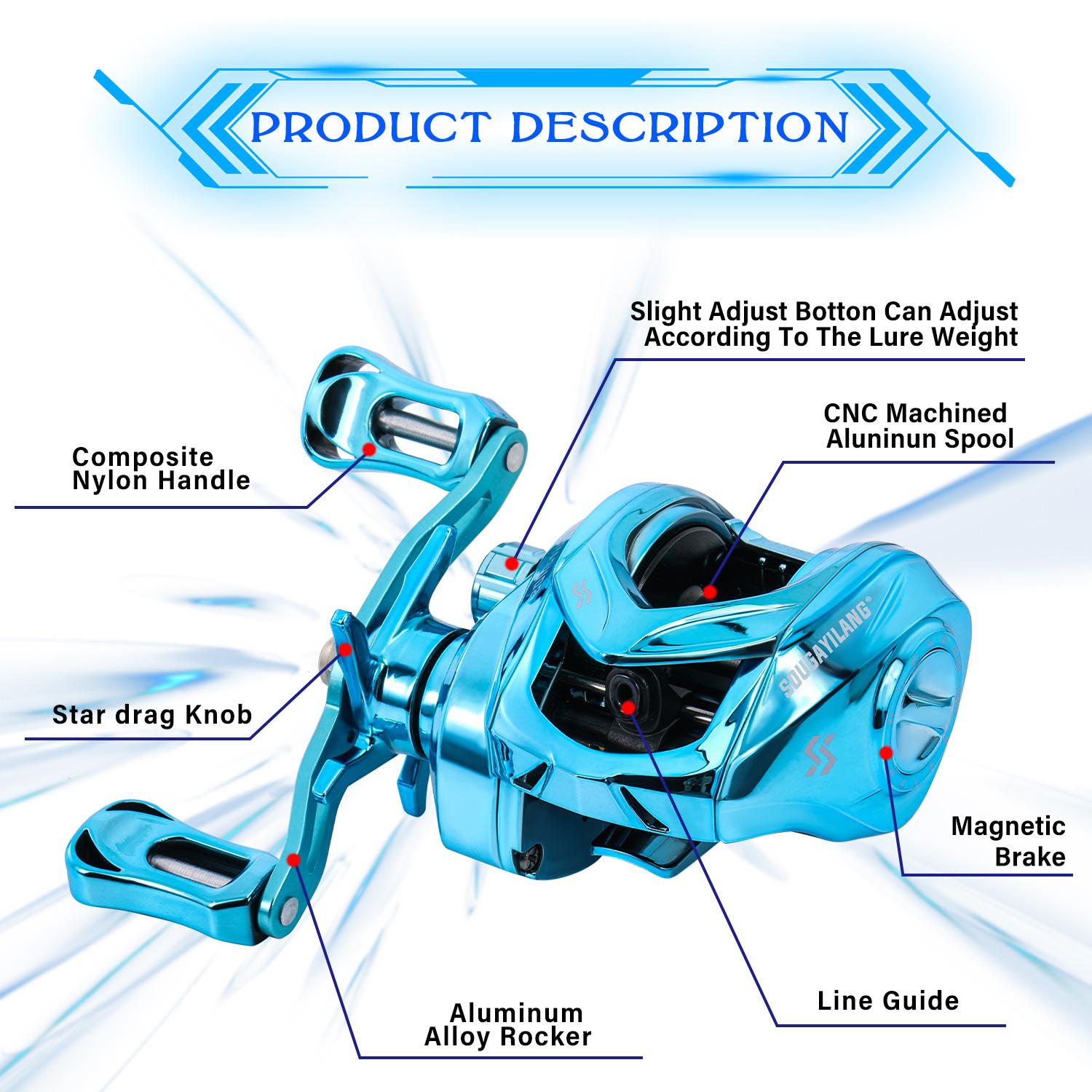 Sougayilang Baitcasting Reel 7.2:1 Gear Ratio with Magnetic Braking System, Single Piece Fishing Reel Outdoor Sports Fishing Products
