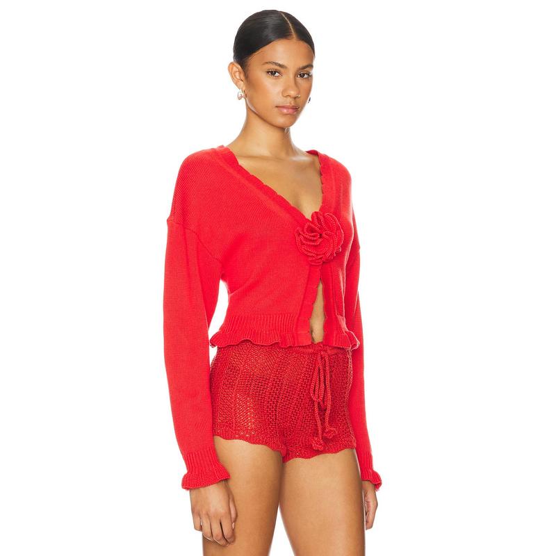 Tularosa Jovien Rosette Cardigan in Beige