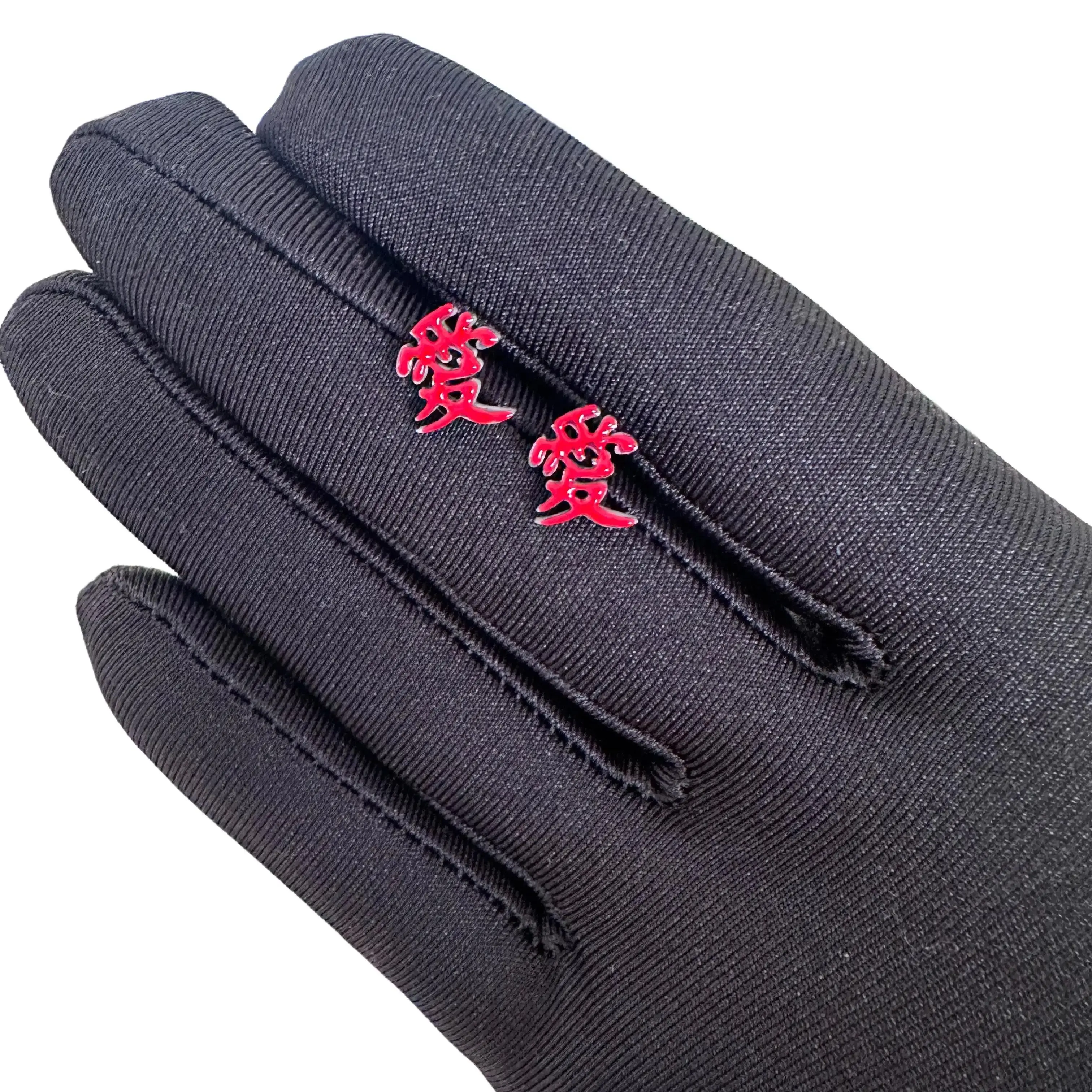 Red Kanji Love Earrings, Elegant Japanese Style Jewelry, Aesthetic Anime-Inspired Gift