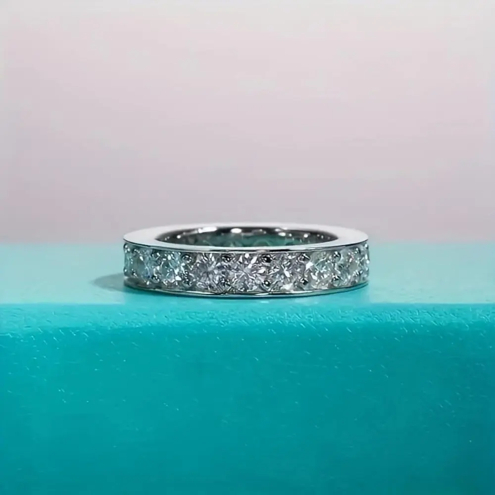 1pc LuxeCraft S925 Sterling Silver Moissanite Eternity Band, 18K White Golden Plated, Unisex Fashion Ring for Daily, Parties, Weddings, Anniversary Gift