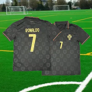 2526 Portugal  Away Black No. 7 CR7 Short Sleeve Jersey Soccer Jerseys