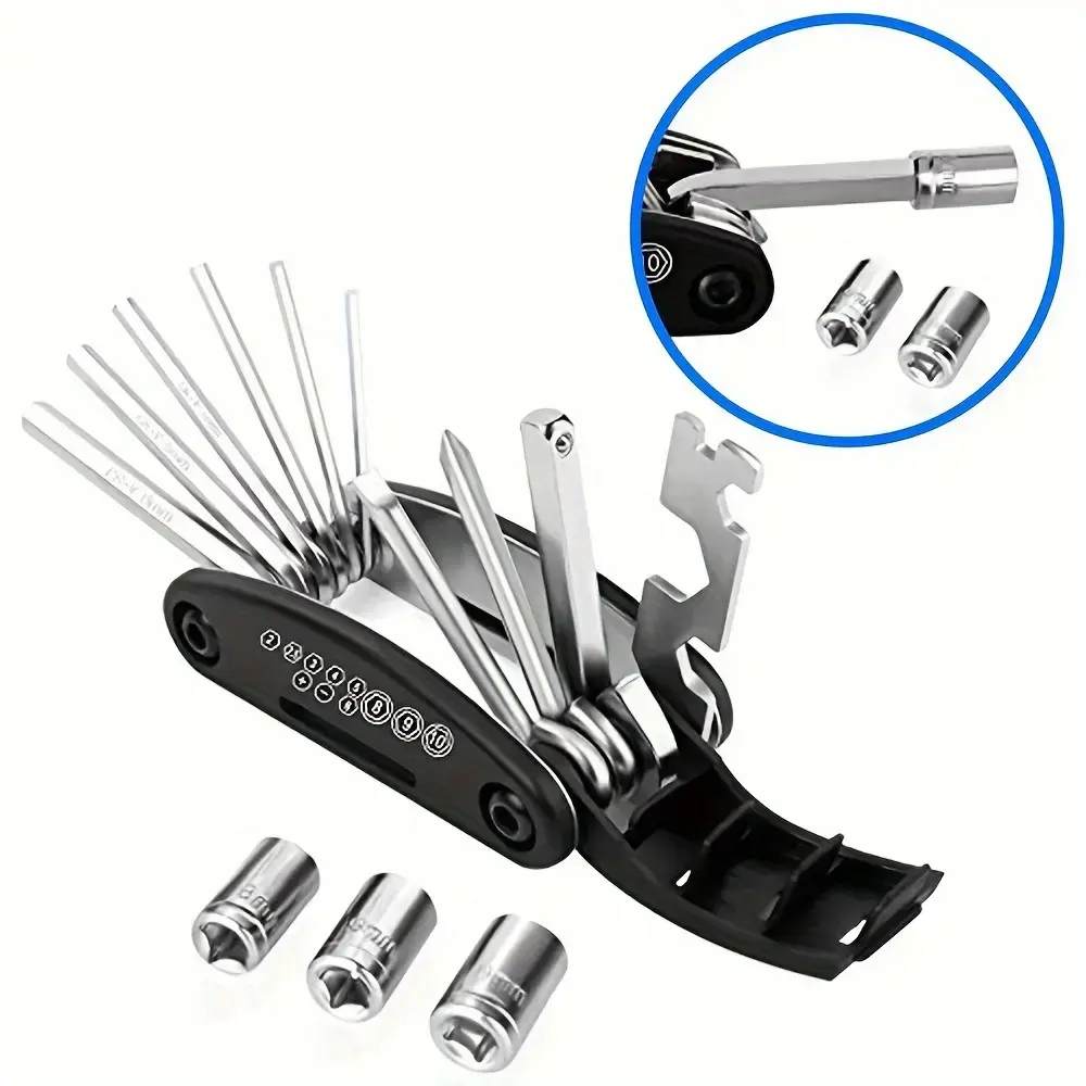 Carbon Steel Multi-Tool for Road and Mountain Bikes - Chain Tool, Chain Breaker, Bike Multitool, Tire Repair Kit with 12 Precision Tools