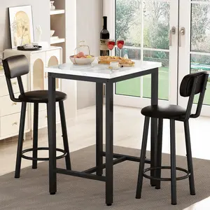 Lamerge Dining Table Set for 2, 24" Square Kitchen Table and Chairs Set with MDF Tabletop & 2 PU Leather Chairs, Bar Table Pub Table Set for Small Space Bar Kitchen Living Room Apartment