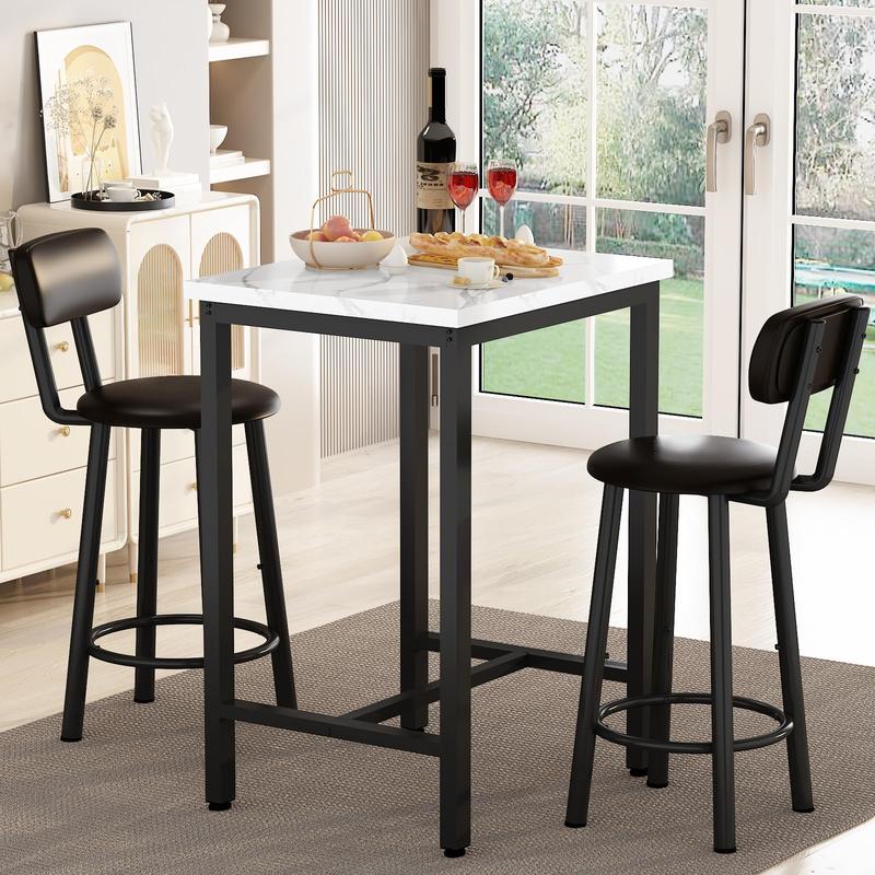 Lamerge Dining Table Set for 2, 24" Square Kitchen Table and Chairs Set with MDF Tabletop & 2 PU Leather Chairs, Bar Table Pub Table Set for Small Space Bar Kitchen Living Room Apartment