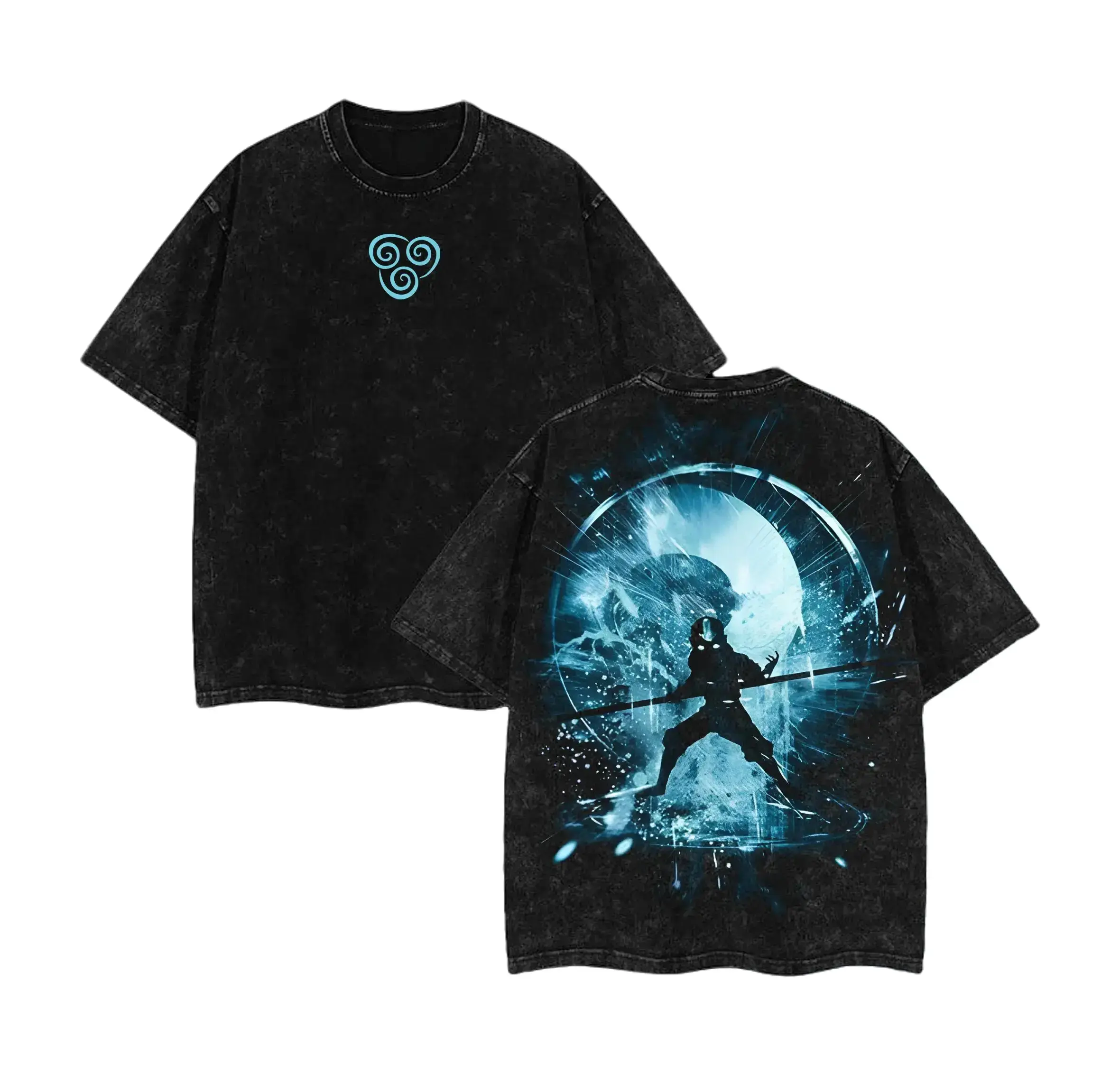 Avatar Anime T-Shirt - Aang The Last Airbender Double Printed Washed Tee Unisex Oversize Acid Washed Lightweight Cotton T-Shirt, Gift For Anime Fans