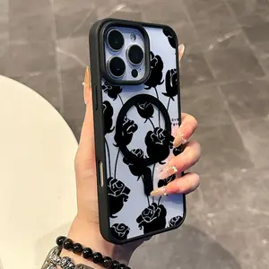 Chic Magnetic Case for iPhone11/12/13/14/15/16/17/promax Black Rose Silhouettes MagSafe Ready, Anti-Slip, Ultra Thin | Aesthetic Touch for Daily Use