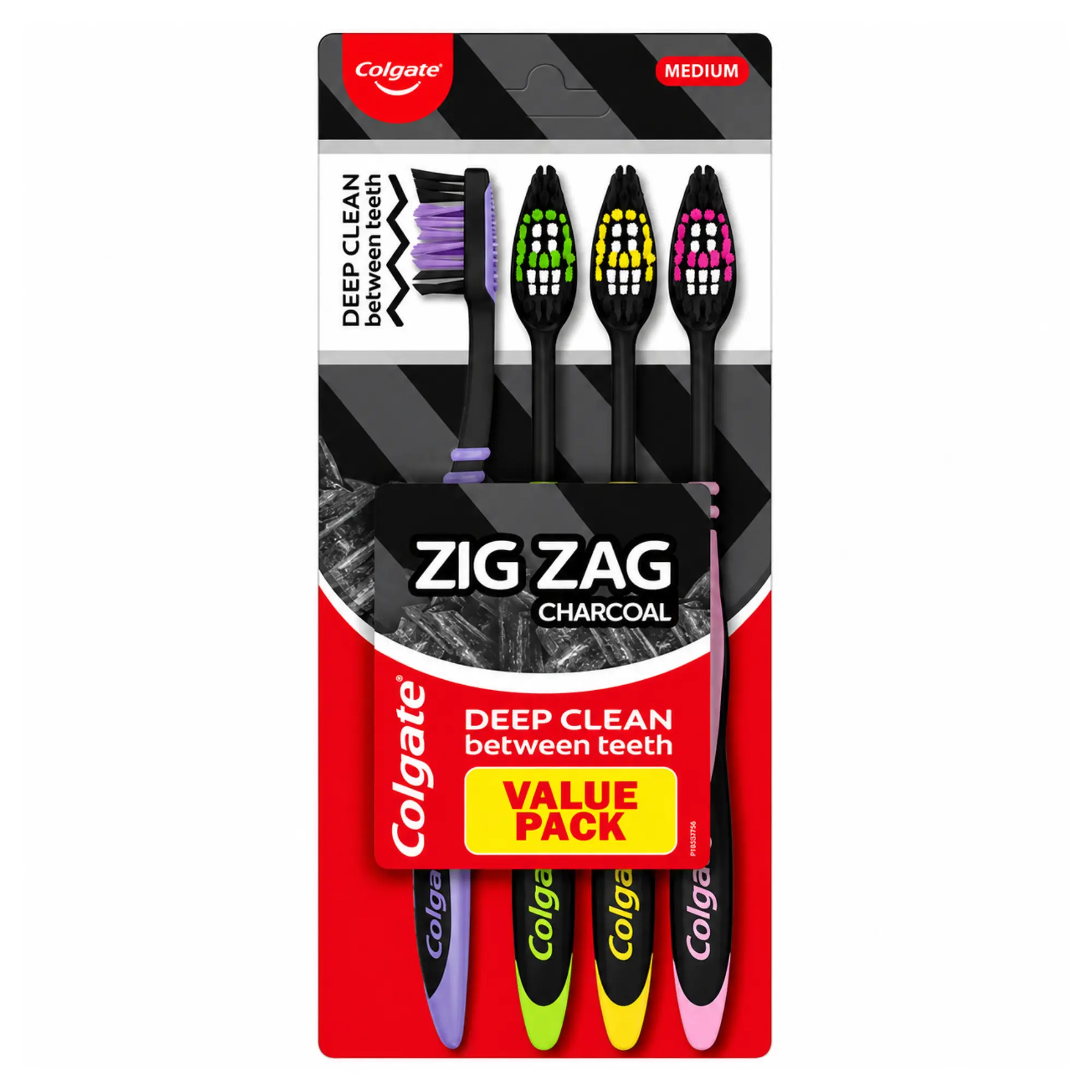 Colgate Zig Zag Charcoal Medium Toothbrush Deep Clean Between Teeth 4 Count Pack