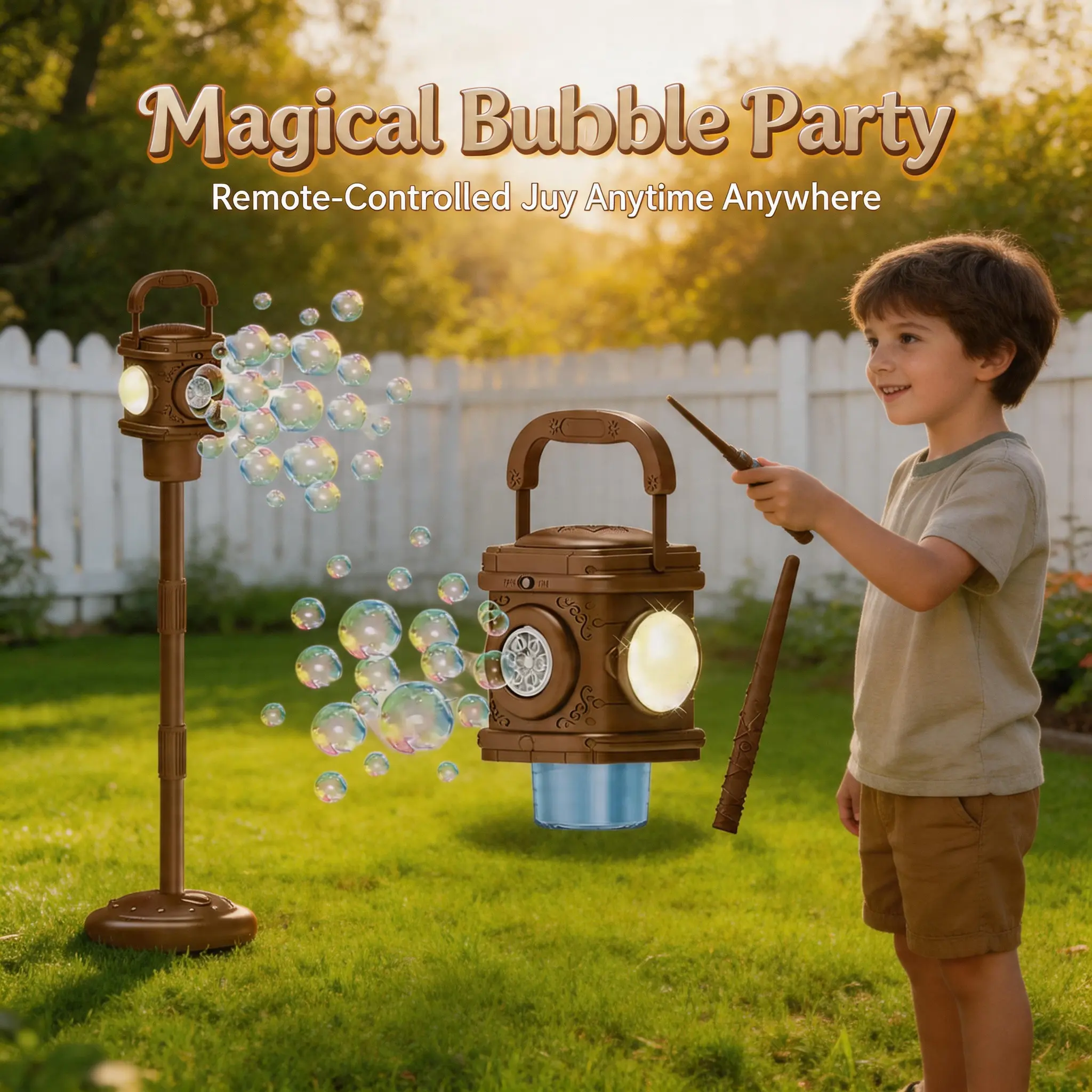 Interactive Bubble Maker,Stand & Handheld,10x Refills, Adjustable Height & Warm Light , Outdoor Summer Toys for Kids 、Toddlers、Adults, Gift,Birthday Party Favors, Wedding Atmosphere Creator