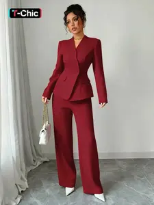 Women's Two-Piece Suit Set, Irregular Button Blazer Jacket & Long Pants, Stylish Ladies', Chic, Elegant, Fitted, Corporate Outfits Women, Tailored Blazer, Womenswear, Women Suits, Perfect for Office & Casual Wear