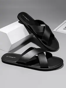 Men's Casual Plain Color Slides, Lightweight Comfortable Slides, Soft Comfortable Slippers for Indoor Outdoor Beach, Non-slip Slippers for Men, Boy, Footwear