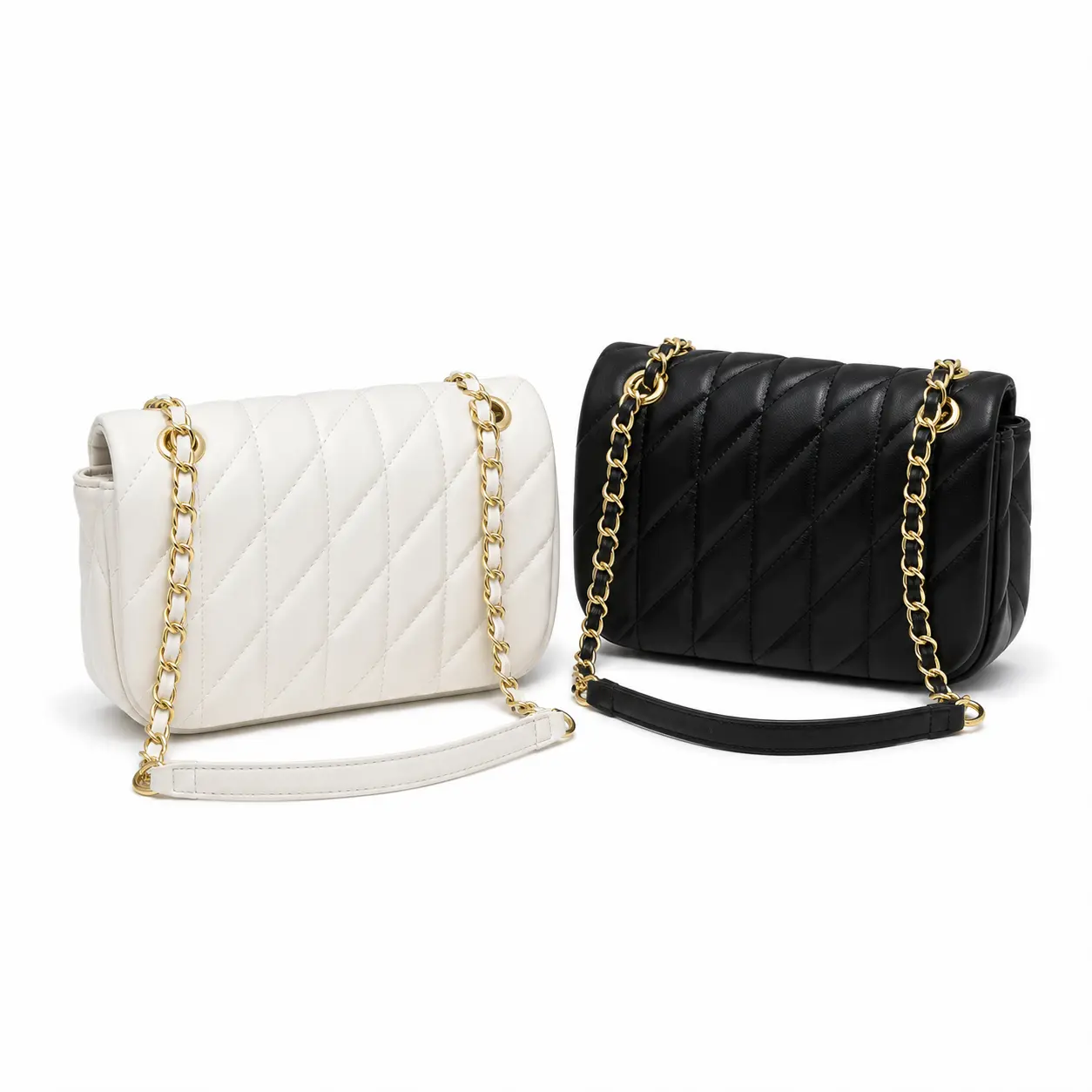 Quilted Shoulder Bag for Women, Padded Flap Purse with Gold-Tone Woven Chain Strap for Everyday and Evening Outfits