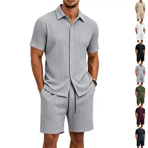 New Summer Men’s Loose Jacquard Casual Short-Sleeve Set — Stylish Home Two-Piece with Short-Sleeve Turn-Down Collar Shirt and Shorts #SummerVibes