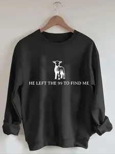 Women's Letter & Sheep Print Crew Neck Sweatshirt, Casual Long Sleeve Pullover for Fall & Winter, Women's Clothes for Daily Wear