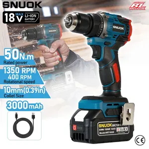 Snuok 18v Brushless Impact Drill, 2000-3000mah Type C Battery, Three-In-One Tool for Wall Drilling, Furniture Assembly, Metal Drilling, DIY Projects