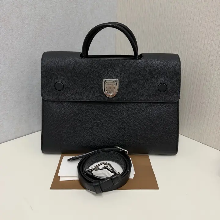 Pre-owned Dior Leather Tote Bags Lingot Briefcase in Black Grained Calfskin 21229278