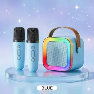 Mini Karaoke Machine for Kids Adults, Portable Bluetooth Speaker with 2 Wireless Microphones, Trendy Birthday Gifts Toys for Girls Ages 3, 4, 5, 6, 7, 8, 9, 10+ Years Old Home Family Party (Blue)