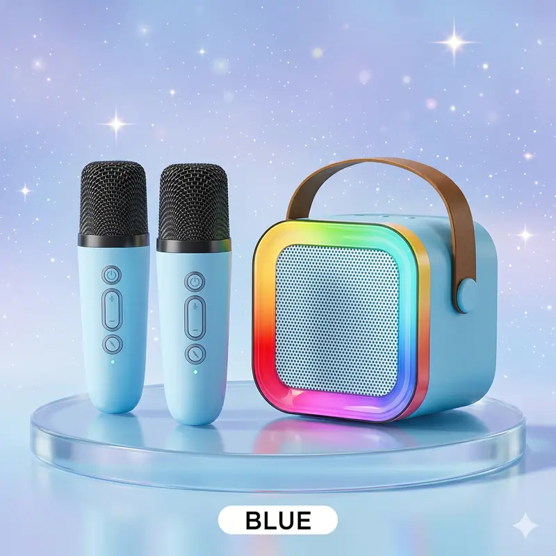 Compact Rechargeable Mini Karaoke Machine with 2 Wireless Microphones, Portable Bluetooth Speaker, Enhanced Audio Quality, 4-8H Playtime, Office Presentation Supply, Home Karaoke Tool, Halloween Thanksgiving Superior Gift for Kids (Blue)