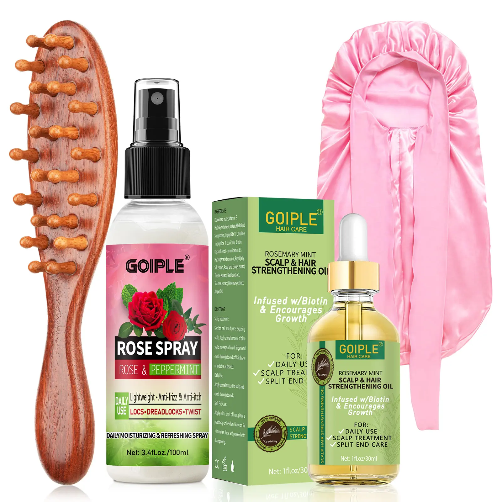 Rose Water for Hair Loc Spray Refreshing for Locs Rose Water Hair Scalp Moisturizer Hydrating Dreadlock | Loc Brush for Dreads Comfortable Massage Wide Tooth Comb & Rosemary Oil for Hair Growth Set