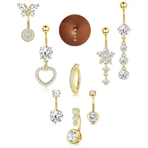 FIASA Gold Belly Button Ring Dangle Hypoallergenic Surgical Stainless Steel Belly Rings for Women 14G Belly Button Piercing Cute Navel Ring Belly Piercing Jewelry