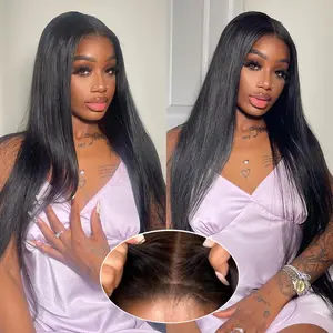 [Newly Upgrade] Yilike Wear and Go Glueless Wigs Human Hair Pre Plucked Pre Cut 13x6 Lace Front Straight Human Hair Wigs with Drawstring Upgrade Ear-to-Ear 180 Density HD Transparent Frontal Wigs for Women Natural Black with Baby Hair Beginner Friendly