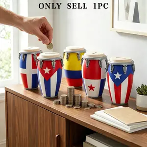 Conga Drum Shape Piggy Bank, Creative Flag Design, Detachable Top, Home Decor, Ideal Gift for Collectors, Vanx Model