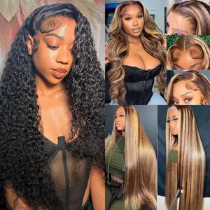 [Combo sale 30"&30"&30"] buy 1 get 3 wig 30 Inch 13x4 Deep wave Hair Lace Front Wigs +13x4 30 Inch Body wave Honey blonde Human+ 13x4 30 lnch Straight Honey blonde Hair Pre Plucked HD Transparent Lace Frontal Human Hair Wigs 180% Density for black women