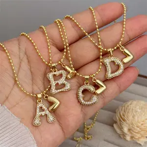 Zircon A-Z letter love combination pendant necklace bead chain clavicle chain summer jewelry anniversary gift couple